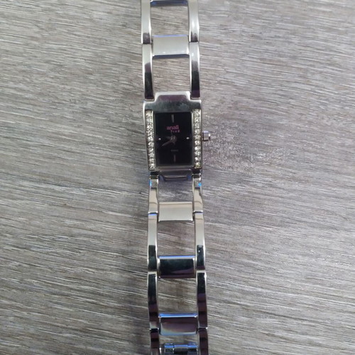 Steel watch with rhinestones used, women's, silver