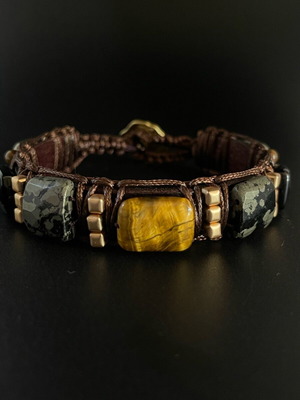 Men’s bracelet Money Potential leather with pyrite, tiger eye, black agate new brown