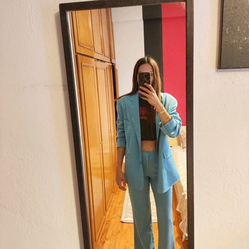 Lumina women's suit like new, oversized jacket and flared pants, multicolor turquoise