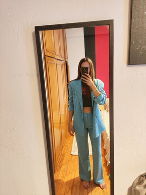Lumina women's suit like new, oversized jacket and flared pants, multicolor turquoise
