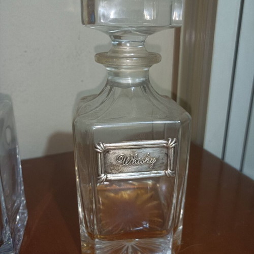 Decanter set Cognac & Whisky with metal plaques, 20cm