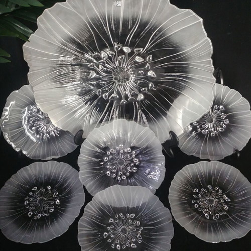 Maleras "Wind Flower" pasta set used, lead crystal by Mats Jonasson 80s