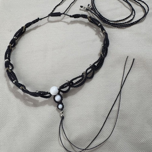 Choker macrame with natural white matte agate, new