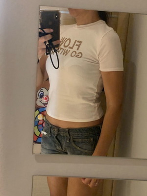 T shirt white slim with inscription used Stradivarius, size S