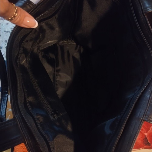 Vintage shoulder bag used, eco leather, black 30x40