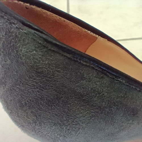 Kalogiou suede gray pumps used, size 35.5, with olive patent detail
