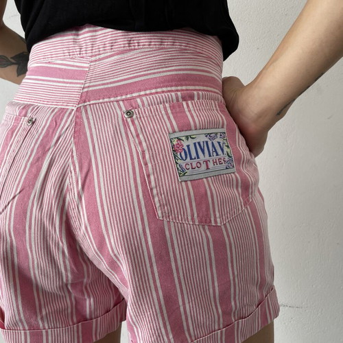 Vintage shorts 80s high waist pink striped like new, size L