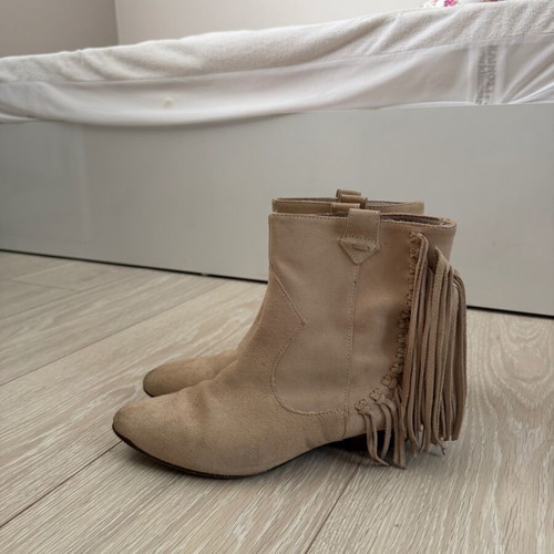 Cowboy suede ankle boots with fringe Zara used, beige leather