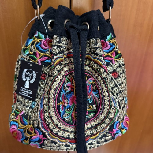 Aria handmade embroidered crossbody bag, black base