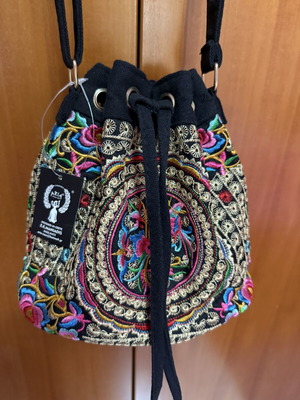 Aria handmade embroidered crossbody bag, black base