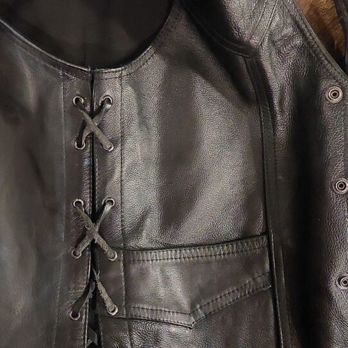 Leather vest new large black hand-painted