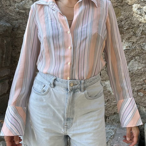 Promod striped blouse with flared sleeves, 100% viscose, size L