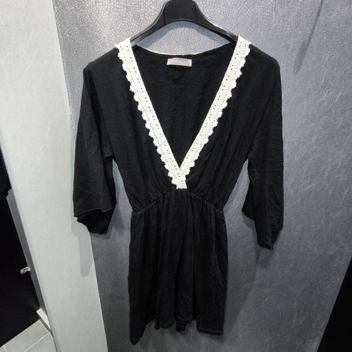 Black mini dress with lace one size like new