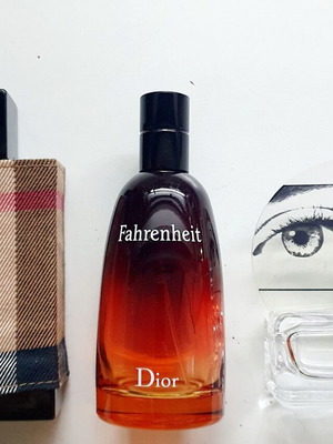 Empty Dior Fahrenheit, Calvin Klein Woman, Burberry London perfume bottles used