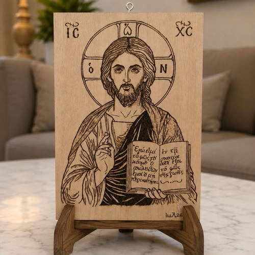 Handmade pyrography Jesus on sea wood A4 size