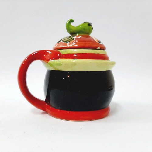 Vintage Glazed Ceramic Mug with Lid Hand Painted Penguin Design