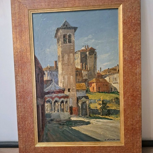 Oil painting by Armeno Mattioli like new, Mount Athos landscape 50x40 cm
