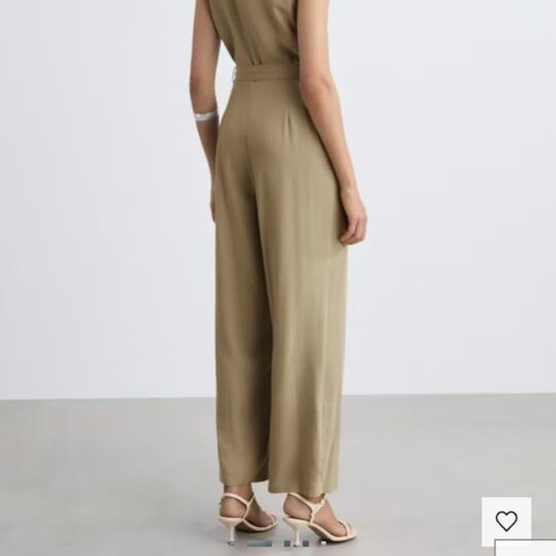 Mango jumpsuit with belt, lyocell, olive/taupe