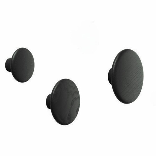 Dots wooden wall hooks, set of 3, black