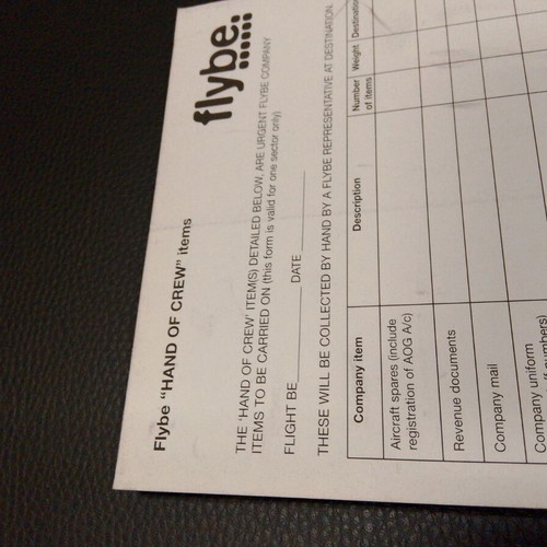 Flybe Hand of Crew Declaration Item new, collectible aviation block