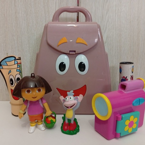 Mattel Viacom Dora the Explorer Storage Bag Set with Map Camera & Figures used