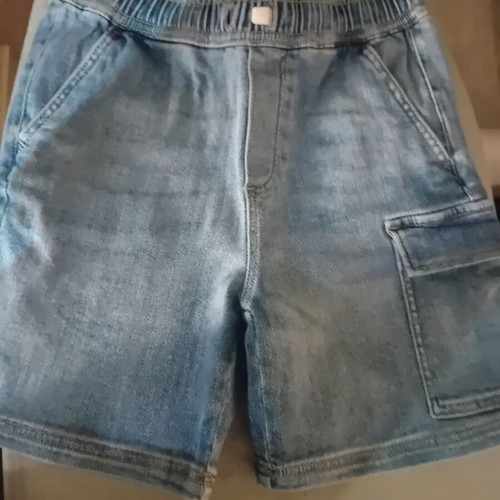 Zara cargo denim shorts used, elastic waist, adjustable cords, blue, size 134 cm