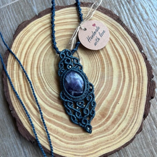 Macrame pendant with amethyst, handmade