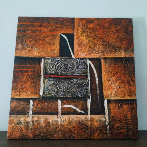 Set of 2 abstract textured paintings in earthy orange and brown tones