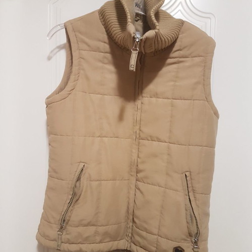 Sleeveless jacket used, beige, with stand-up collar, size S