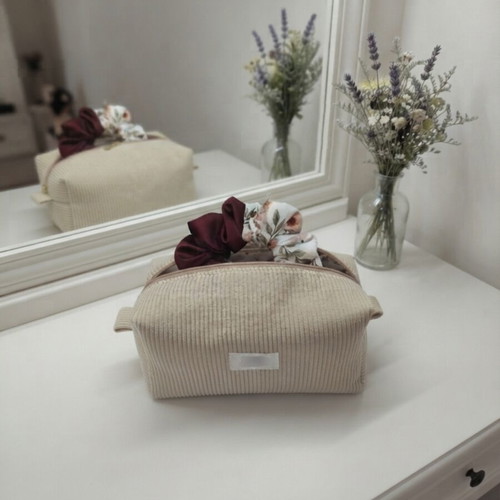Handmade XL toiletry bag beige with scrunchie, new