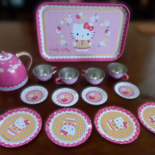 Hello Kitty metal tea set 14 pieces used