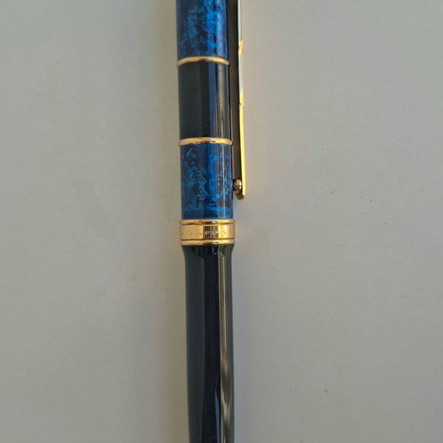 Balenciaga vintage luxury ballpoint pen, black gold and blue marble