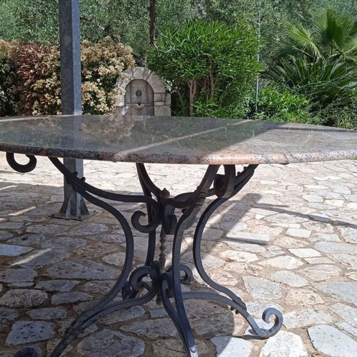 Outdoor table used, iron and granite, 1983