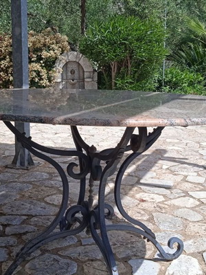 Outdoor table used, iron and granite, 1983