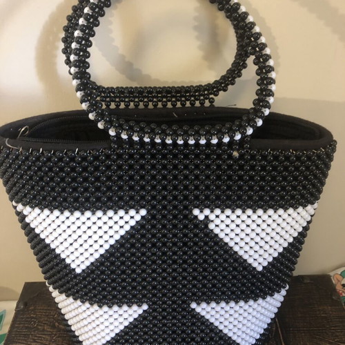 Ethnic Handbag New Black and White Beaded Summer Accessory