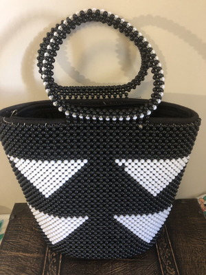Ethnic Handbag New Black and White Beaded Summer Accessory