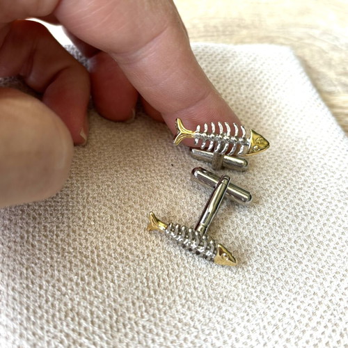 Cufflinks fishbone design silver and gold like new