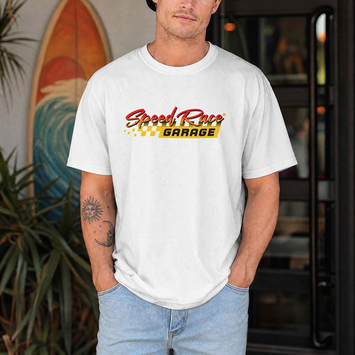 T-Shirt Speed Racer Garage new, unisex, white, sizes M-L-XL