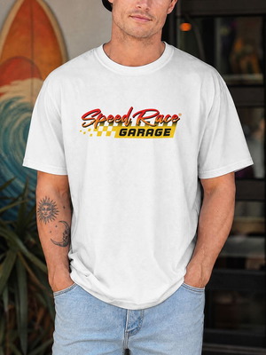 T-Shirt Speed Racer Garage new, unisex, white, sizes M-L-XL