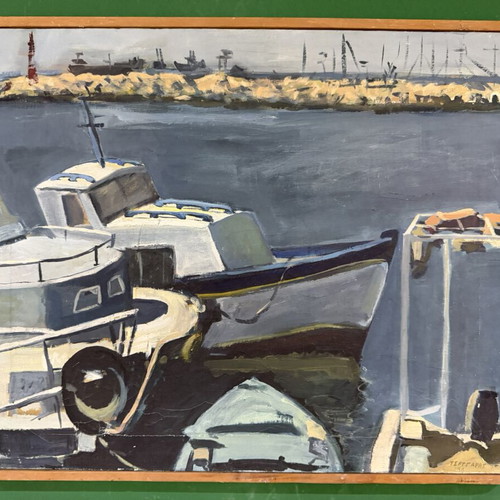 Oil painting of boats by Panikos Tsangaras