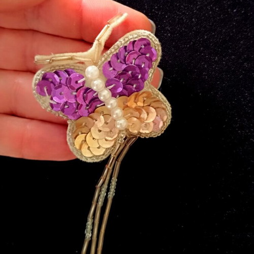 Handmade butterfly brooch with sequins like new, pink and gold