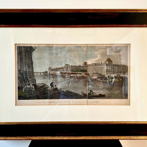 18th Century Colored Engraving like new Depicting the Louvre