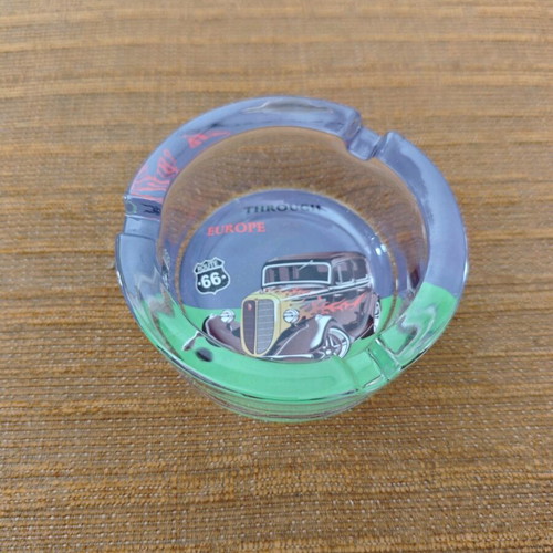 Glass thick ashtray with vintage car new