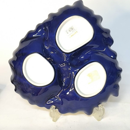 Vintage Limoges porcelain serving plate with cobalt blue and gold details like new