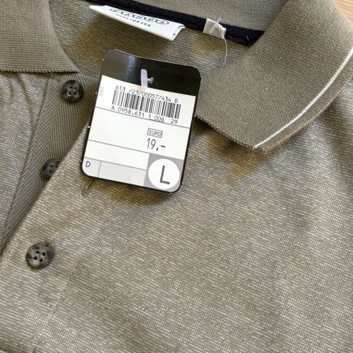 New CANDA short-sleeve polo shirt, size L, grey-green with stripes