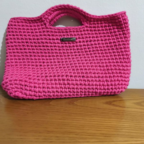 Handmade crochet bag, pink, with integrated handle
