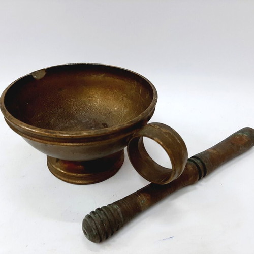 Antique bronze mortar and pestle used, late 19th century, pharmaceutical type