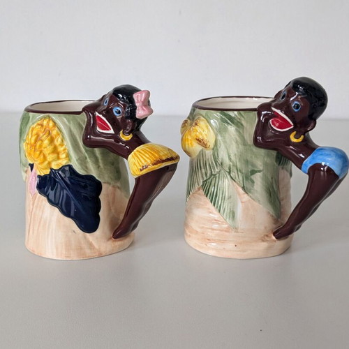 Badworks 1987 Ceramic Mug Set used, vintage tropical design