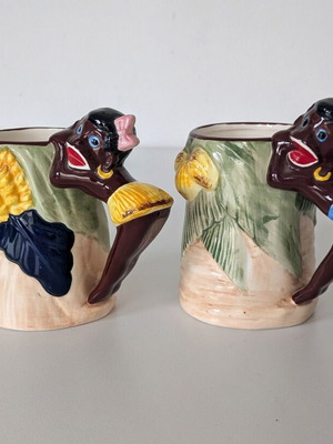 Badworks 1987 Ceramic Mug Set used, vintage tropical design