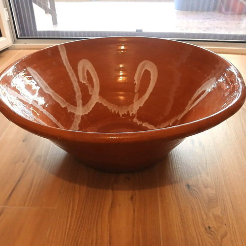 Clay kneading bowl handmade, used, diameter 50 cm height 19 cm